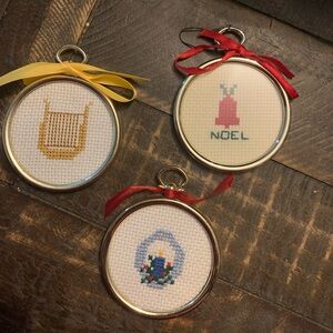 Festive Cross-Stitch Ornaments with Ribbons